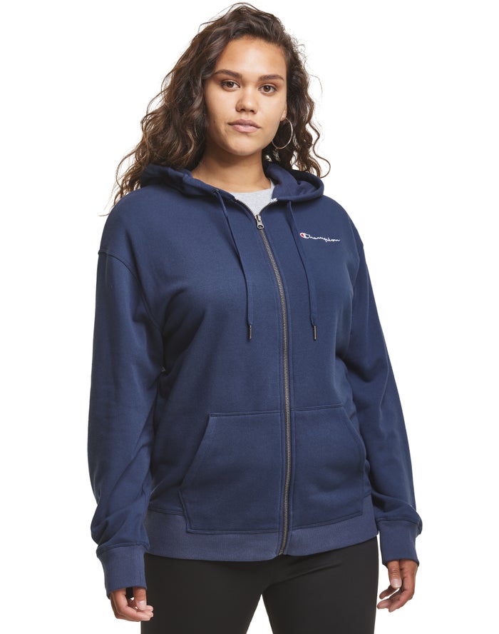 Hanorac Cu Gluga Champion Plus Campus French Terry Zip Embroidered Logo Dama Bleumarin - Romania DAM